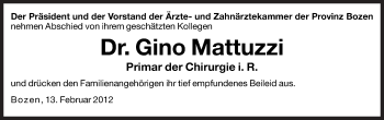 Traueranzeige von Gino Mattuzzi von Dolomiten