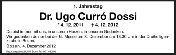 Traueranzeige von Ugo Curró Dossi von Dolomiten