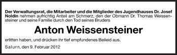 Traueranzeige von Anton Weissensteiner von Dolomiten