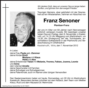 Traueranzeige von Franz Senoner von Dolomiten