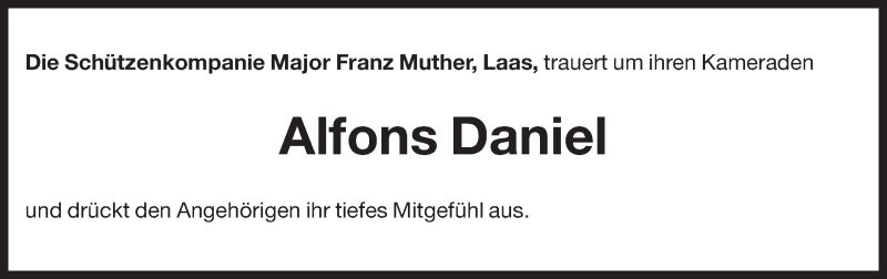  Traueranzeige für Alfons Daniel vom 28.01.2014 aus Dolomiten