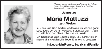 Traueranzeige von Maria Mattuzzi von Dolomiten