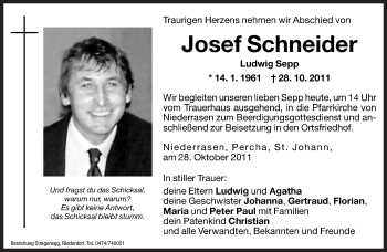 Traueranzeigen von Josef Schneider | Trauer.bz