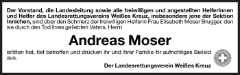 Traueranzeige von Andreas Moser von Dolomiten