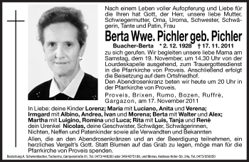 Traueranzeige von Berta Pichler von Dolomiten