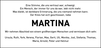 Traueranzeige von Martina Mayr von Dolomiten