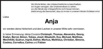 Traueranzeige von Anja Grioni von Dolomiten