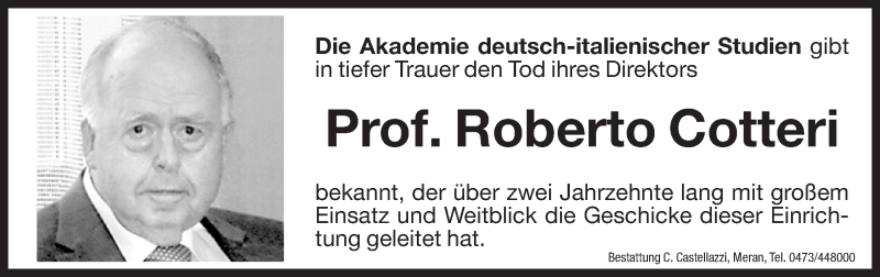  Traueranzeige für Roberto Cotteri vom 19.09.2013 aus Dolomiten