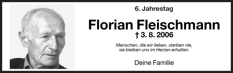  Traueranzeige für Florian Fleischmann vom 03.08.2012 aus Dolomiten