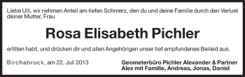 Traueranzeige von Rosa Elisabeth Pichler von Dolomiten