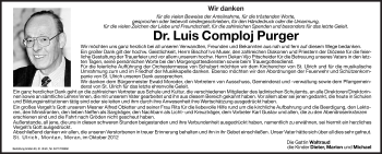 Traueranzeige von Luis Comploj Purger von Dolomiten