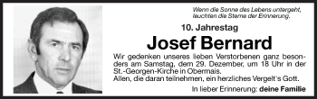 Traueranzeige von Josef Bernard von Dolomiten