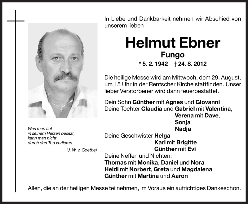  Traueranzeige für Helmut Ebner vom 28.08.2012 aus Dolomiten