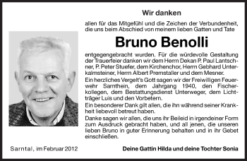 Traueranzeige von Bruno Benolli von Dolomiten