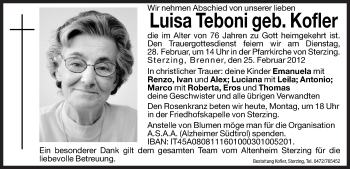 Traueranzeige von Luisa Teboni von Dolomiten