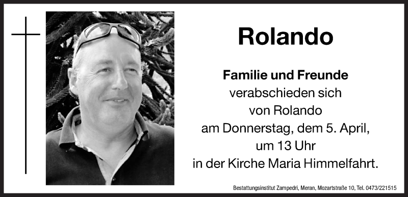  Traueranzeige für Rolando  vom 04.04.2012 aus Dolomiten