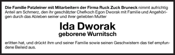 Traueranzeige von Ida Dworak von Dolomiten