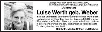 Traueranzeige von Luise Werth von Dolomiten