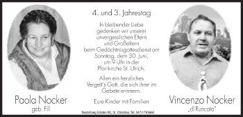 Traueranzeige von Paola Nocker von Dolomiten