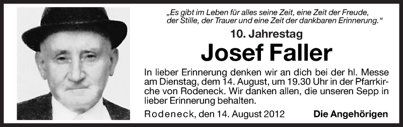  Traueranzeige für Josef Faller vom 01.01.0001 aus Dolomiten