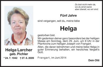 Traueranzeige von Helga Larcher von Dolomiten