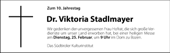 Traueranzeige von Viktoria Stadlmayer von Dolomiten