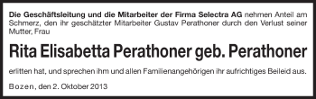 Traueranzeige von Rita Elisabetta Perathoner von Dolomiten