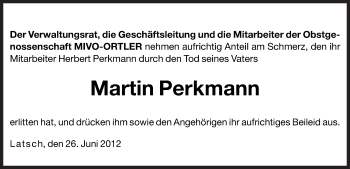 Traueranzeige von Martin Perkmann von Dolomiten