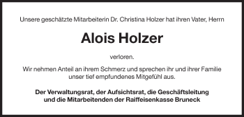 Traueranzeige von Alois Holzer von Dolomiten