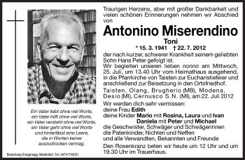 Traueranzeige von Antonino Miserendino von Dolomiten