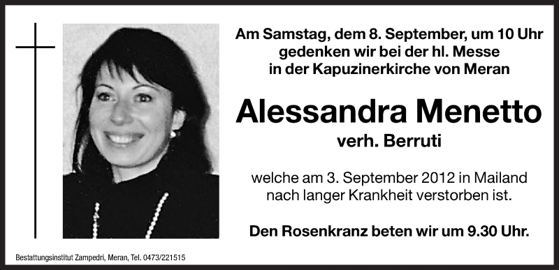  Traueranzeige für Alessandra Berruti vom 06.09.2012 aus Dolomiten