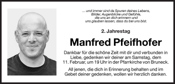 Traueranzeige von Manfred Pfeifhofer von Dolomiten