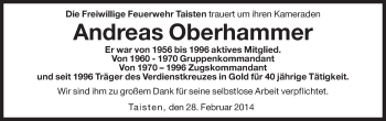 Traueranzeige von Andreas Oberhammer von Dolomiten