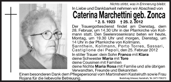 Traueranzeige von Caterina Marchettini von Dolomiten