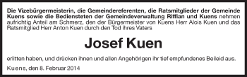Traueranzeige von Josef Kuen von Dolomiten