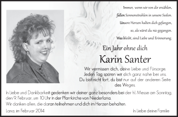 Traueranzeige von Karin Santer von Dolomiten