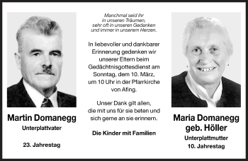 Traueranzeige von Maria Domanegg von Dolomiten