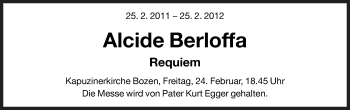 Traueranzeige von Alcide Berloffa von Dolomiten