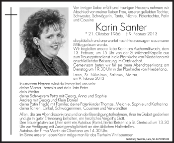 Traueranzeige von Karin Santer von Dolomiten