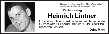 Traueranzeige von Heinrich Lintner von Dolomiten