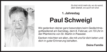 Traueranzeige von Paul Schweigl von Dolomiten