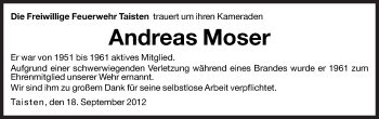 Traueranzeige von Andreas Moser von Dolomiten