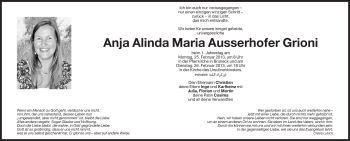 Traueranzeige von Anja Grioni von Dolomiten