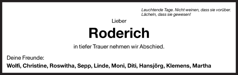  Traueranzeige für Roderich  vom 12.02.2013 aus Dolomiten