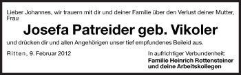 Traueranzeige von Josefa Patreider von Dolomiten