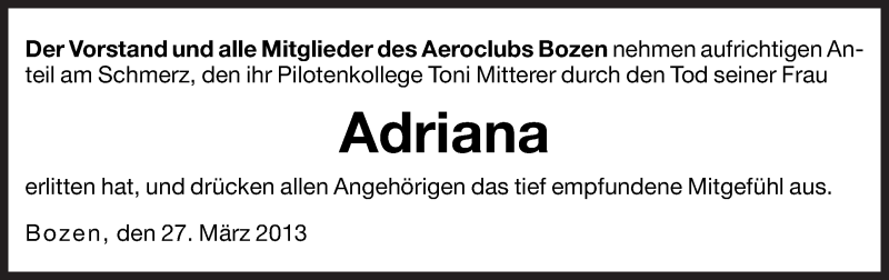  Traueranzeige für Adriana  vom 27.03.2013 aus Dolomiten