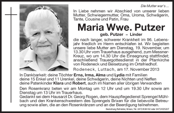 Traueranzeige von Maria Putzer von Dolomiten