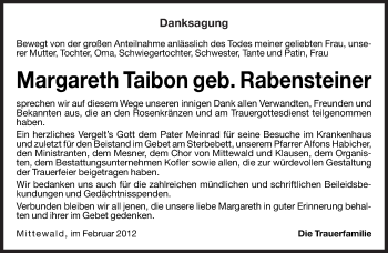 Traueranzeige von Margareth Taibon von Dolomiten