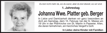 Traueranzeige von Johanna Platter von Dolomiten