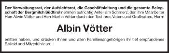 Traueranzeige von Albin Vötter von Dolomiten
